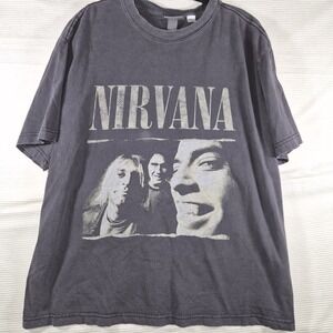 Nirvana Band Graphic T-Shirt Mens XL Loose Fit Faded Black Grunge Rock Tee